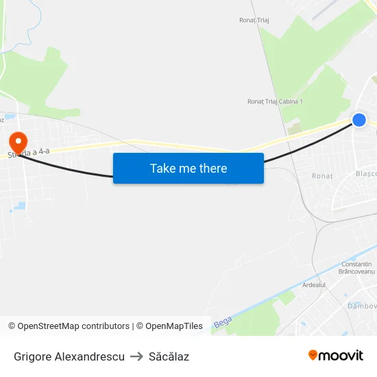 Grigore Alexandrescu to Săcălaz map