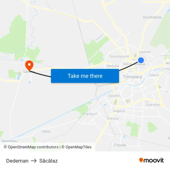 Dedeman to Săcălaz map