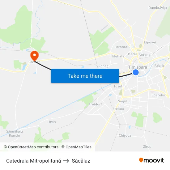 Catedrala Mitropolitană to Săcălaz map