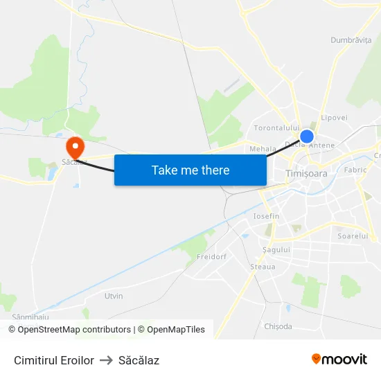 Cimitirul Eroilor to Săcălaz map