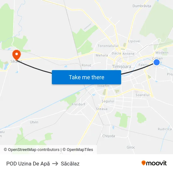 POD Uzina De Apă to Săcălaz map