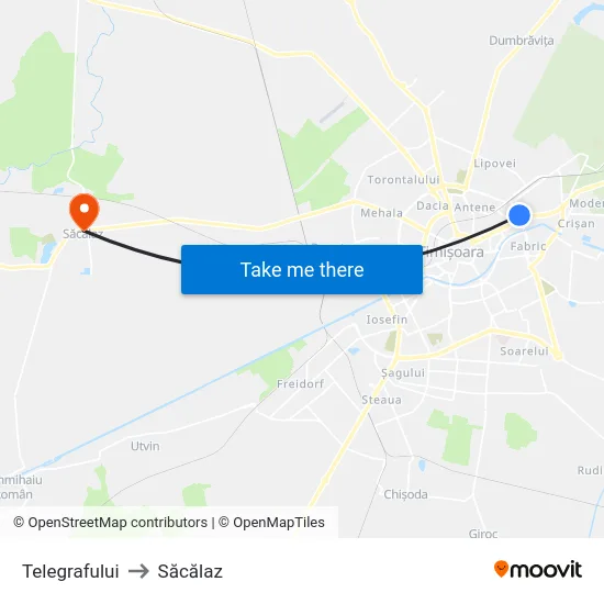 Telegrafului to Săcălaz map
