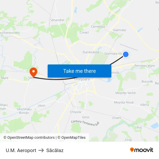 U.M. Aeroport to Săcălaz map