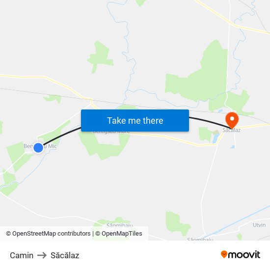 Camin to Săcălaz map
