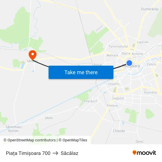 Piața Timișoara 700 to Săcălaz map