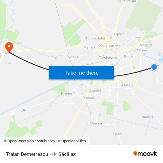Traian Demetrescu to Săcălaz map
