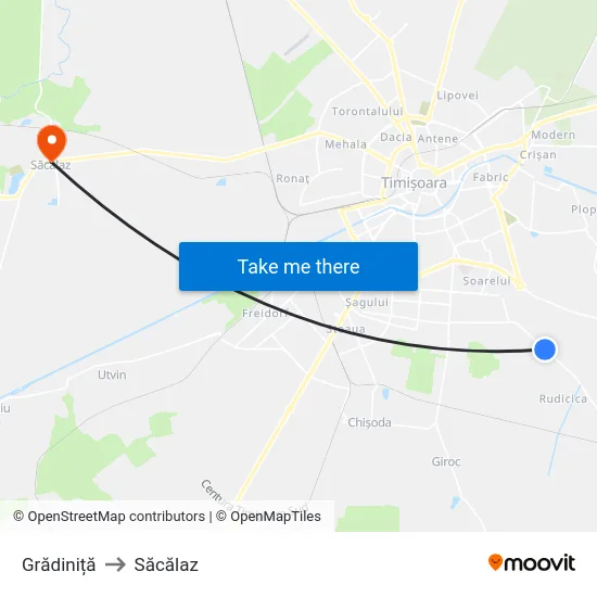 Grădiniță to Săcălaz map