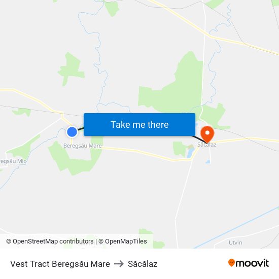 Vest Tract Beregsău Mare to Săcălaz map