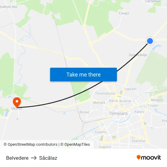 Belvedere to Săcălaz map