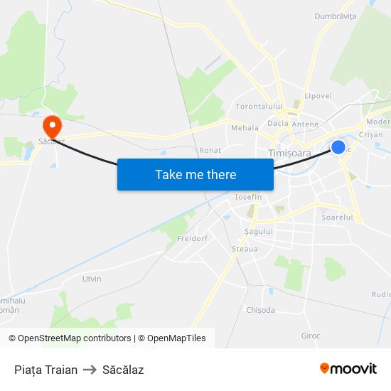 Piața Traian to Săcălaz map