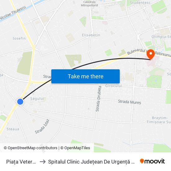 Piața Veteranilor to Spitalul Clinic Județean De Urgență Pius Brînzeu map