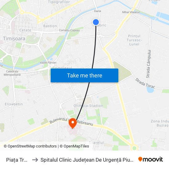 Piața Traian to Spitalul Clinic Județean De Urgență Pius Brînzeu map
