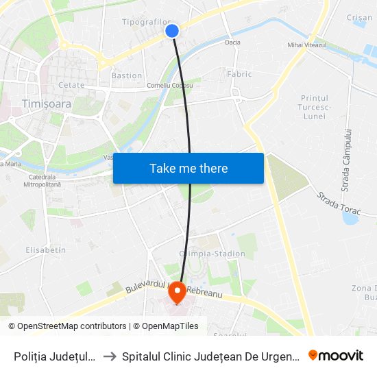 Poliția Județului Timiș to Spitalul Clinic Județean De Urgență Pius Brînzeu map