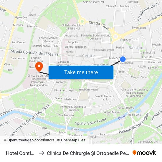 Hotel Continental (Bnr) to Clinica De Chirurgie Și Ortopedie Pediatrică Dr. Trestianu Viorel map