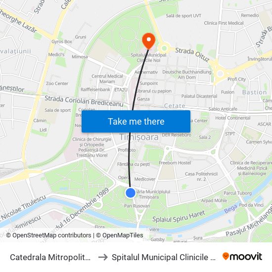 Catedrala Mitropolitană to Spitalul Municipal Clinicile Noi map