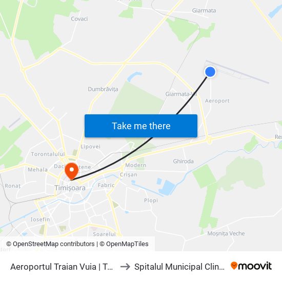 Aeroportul Traian Vuia | Terminal B to Spitalul Municipal Clinicile Noi map