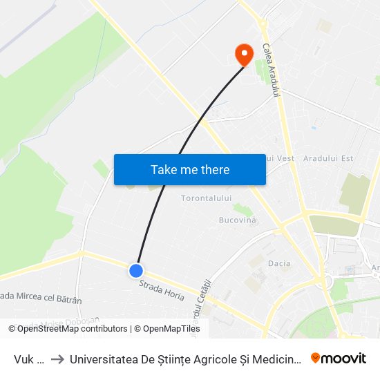 Vuk Karadjic to Universitatea De Științe Agricole Și Medicină Veterinară A Banatului Regele Mihai I Al României map