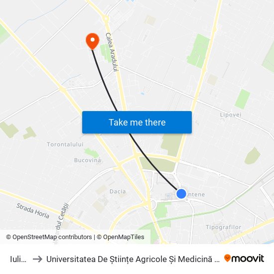 Iulius Mall to Universitatea De Științe Agricole Și Medicină Veterinară A Banatului Regele Mihai I Al României map