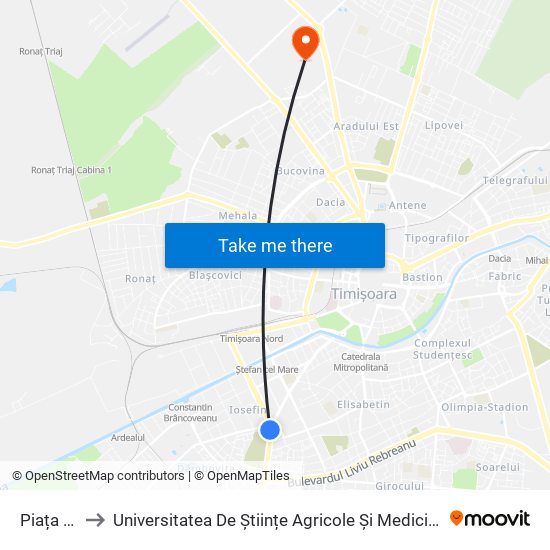 Piața Iuliu Maniu to Universitatea De Științe Agricole Și Medicină Veterinară A Banatului Regele Mihai I Al României map