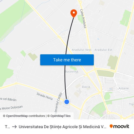 Timiș to Universitatea De Științe Agricole Și Medicină Veterinară A Banatului Regele Mihai I Al României map