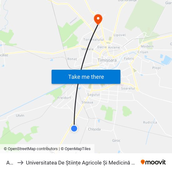 Auchan to Universitatea De Științe Agricole Și Medicină Veterinară A Banatului Regele Mihai I Al României map