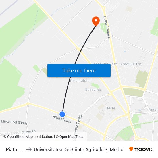 Piața Avram Iancu to Universitatea De Științe Agricole Și Medicină Veterinară A Banatului Regele Mihai I Al României map