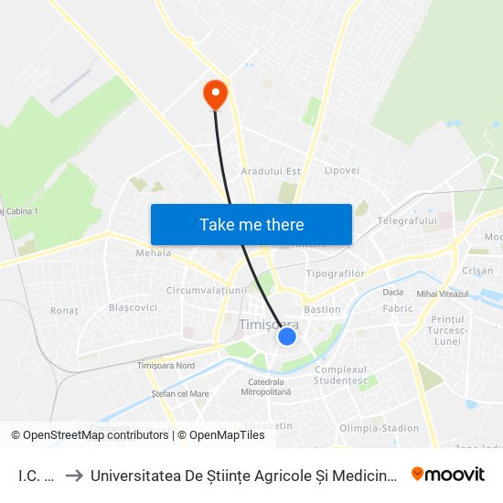 I.C. Brătianu to Universitatea De Științe Agricole Și Medicină Veterinară A Banatului Regele Mihai I Al României map