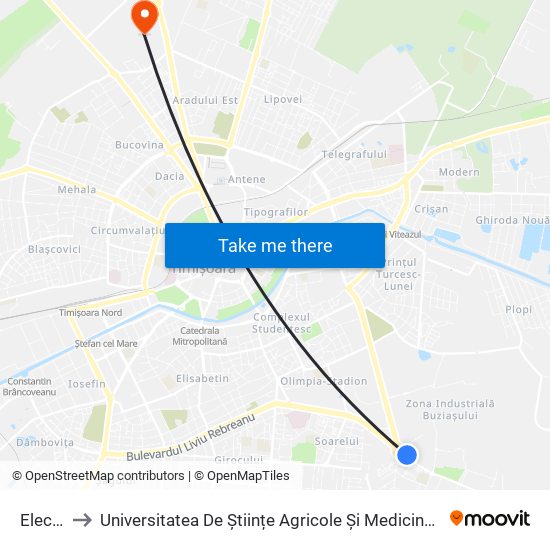 Electrotimiș to Universitatea De Științe Agricole Și Medicină Veterinară A Banatului Regele Mihai I Al României map