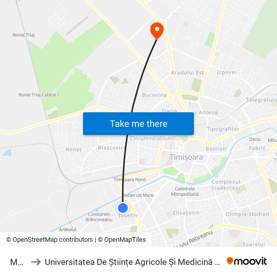 Mangalia to Universitatea De Științe Agricole Și Medicină Veterinară A Banatului Regele Mihai I Al României map