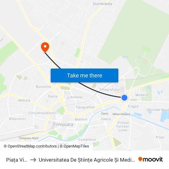 Piața Virgil Economu to Universitatea De Științe Agricole Și Medicină Veterinară A Banatului Regele Mihai I Al României map