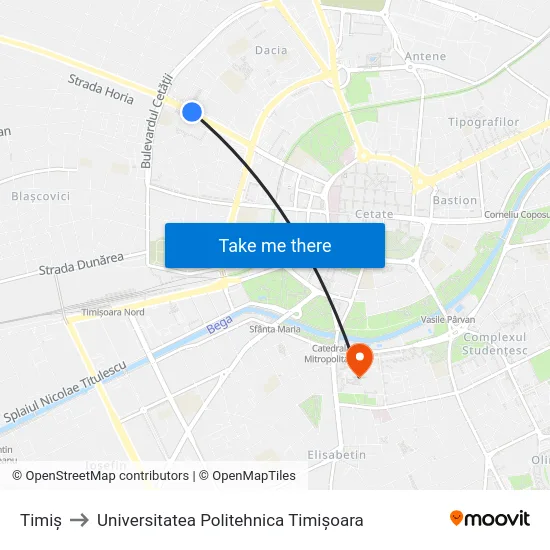 Timiș to Universitatea Politehnica Timișoara map