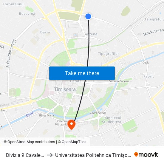 Divizia 9 Cavalerie to Universitatea Politehnica Timișoara map