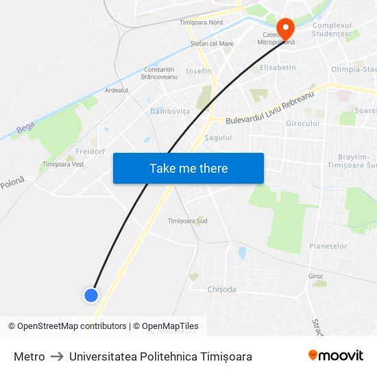 Metro to Universitatea Politehnica Timișoara map