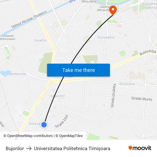 Bujorilor to Universitatea Politehnica Timișoara map