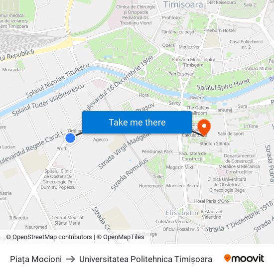 Piața Mocioni to Universitatea Politehnica Timișoara map