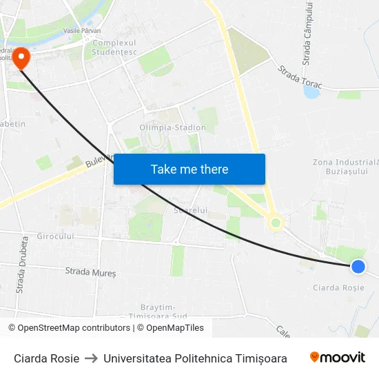 Ciarda Rosie to Universitatea Politehnica Timișoara map