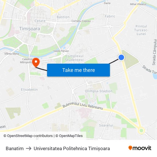 Banatim to Universitatea Politehnica Timișoara map