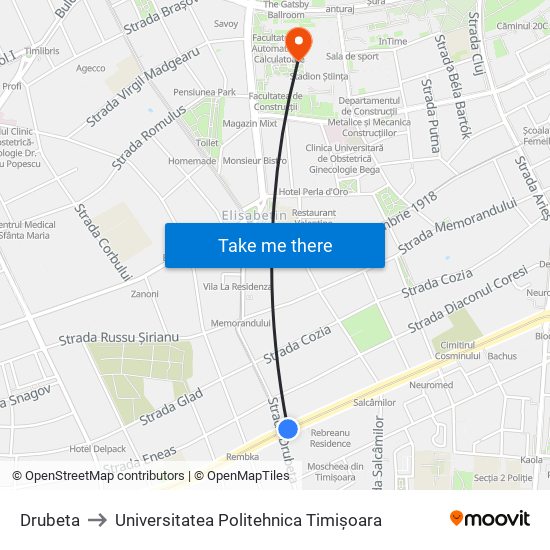 Drubeta to Universitatea Politehnica Timișoara map