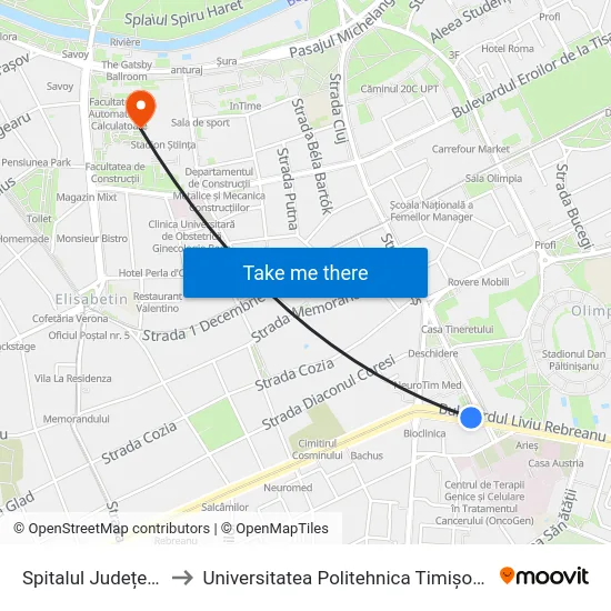 Spitalul Județean to Universitatea Politehnica Timișoara map