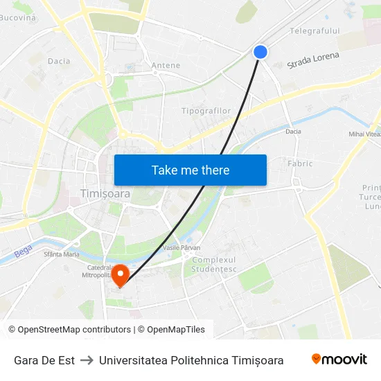 Gara De Est to Universitatea Politehnica Timișoara map