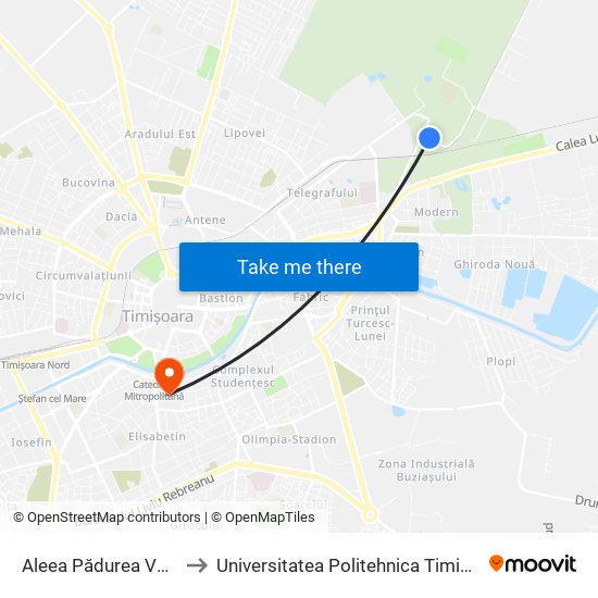 Aleea Pădurea Verde to Universitatea Politehnica Timișoara map