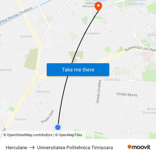 Herculane to Universitatea Politehnica Timișoara map