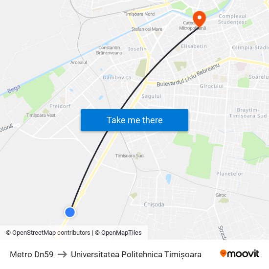 Metro Dn59 to Universitatea Politehnica Timișoara map