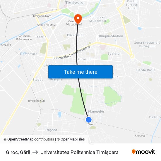 Giroc, Gării to Universitatea Politehnica Timișoara map