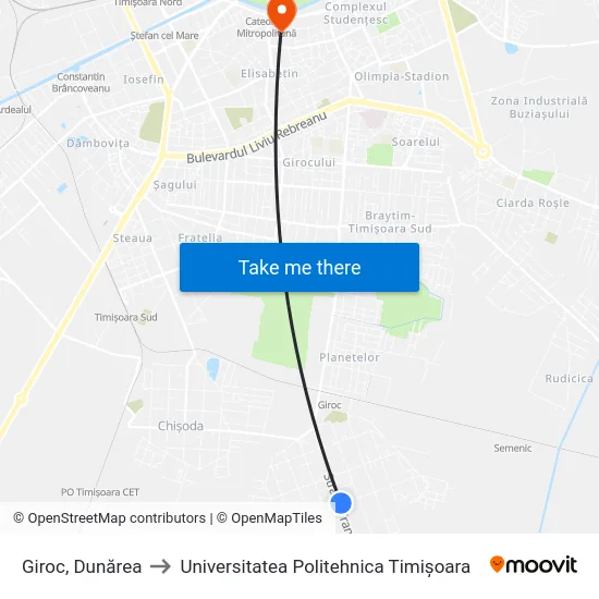 Giroc, Dunărea to Universitatea Politehnica Timișoara map