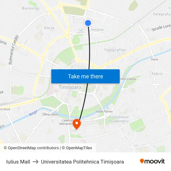 Iulius Mall to Universitatea Politehnica Timișoara map