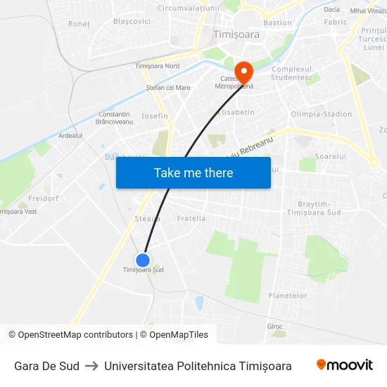 Gara De Sud to Universitatea Politehnica Timișoara map