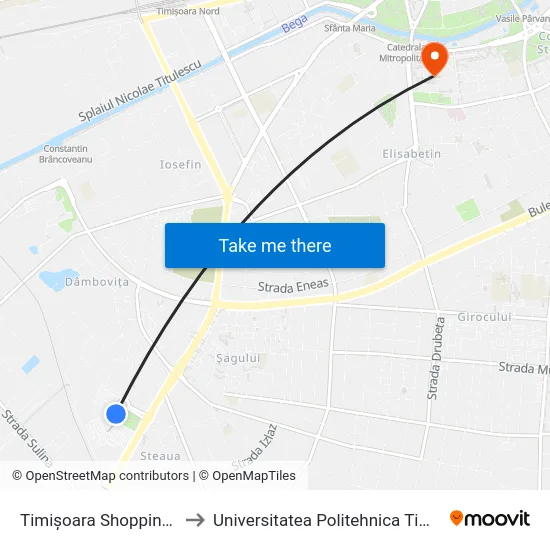 Timișoara Shopping City to Universitatea Politehnica Timișoara map