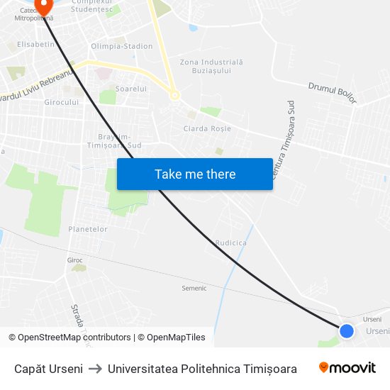 Capăt Urseni to Universitatea Politehnica Timișoara map