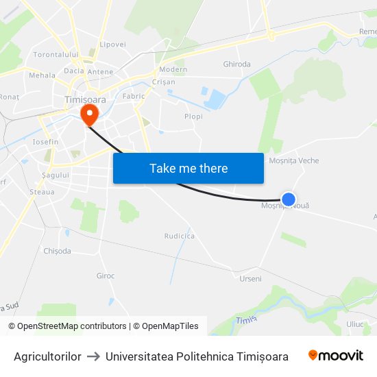 Agricultorilor to Universitatea Politehnica Timișoara map